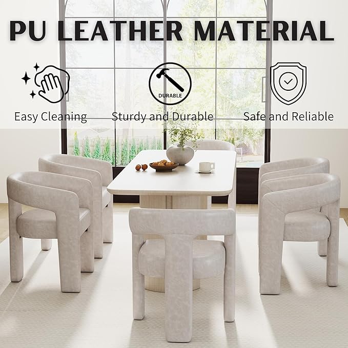 Modern Barrel Dining Chairs Set of 8, PU Leather Upholstered Accent Side Chair with Arms Comfy Makeup Vanity Chairs, Dining Living Room Kitchen Chairs, Grey