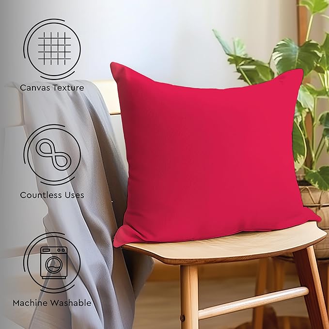 Encasa XO Throw Pillow Covers 16x16 in Set of 2 Hot Pink | No Inserts | Cotton Pillow Covers for Living Room, Bed, Sofa, Couch | Decorative Cushion Covers with Improved Zippers