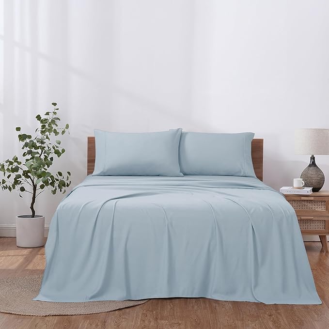 Modern Threads Soft Microfiber Solid Sheets - Luxurious Microfiber Bed Sheets - Includes Flat Sheet, Fitted Sheet with Deep Pockets, & Pillowcases Blue Mist Full