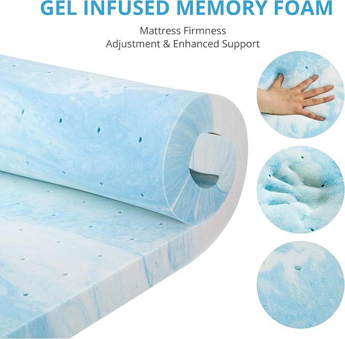 EGO Gel Memory Foam Mattress Topper, 2 Inch Cal King with Removable Breathable Soft Cover, Cooling Bed Topper for Comfort Body Support & Pressure Relief, CertiPUR-US Certified