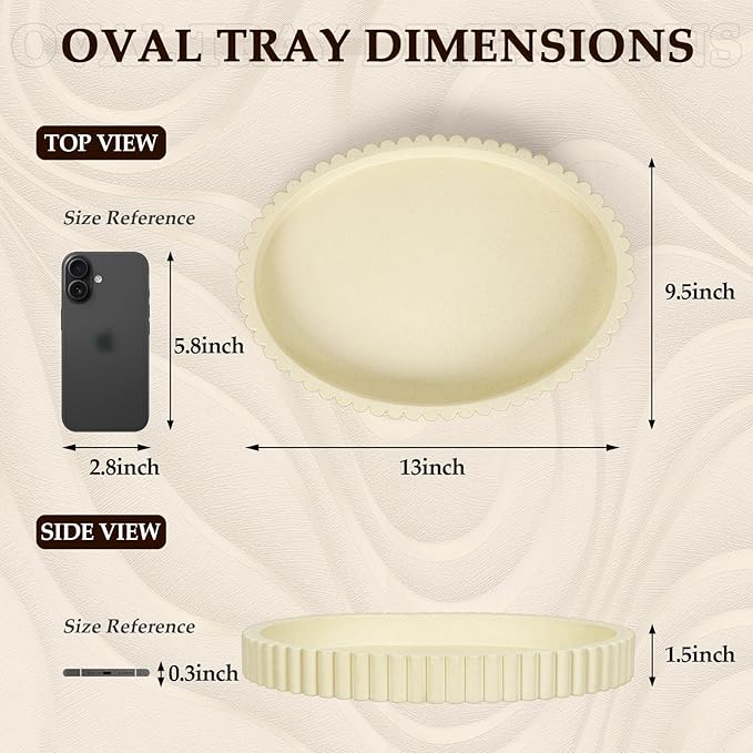 Oval Tray for Coffee Table Decor, 13" Concrete Coffee Table Trays, Table Centerpieces Decorative Tray for Home Decor, Modern Decorative Centerpiece Trays, Cream Yellow