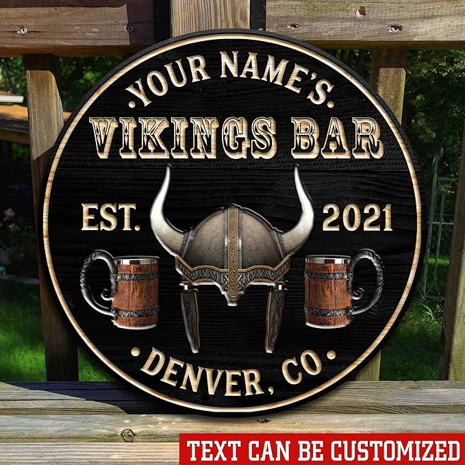 Artsy Woodsy Custom Vikings Territory Printed Wooden Sign (Not Carved or Metal) Wall Art, Nordic Scandinavian Home Decor, Tree of Life Yggdrasil Celtic Knots Valknut Mjolnir Accessories Gifts (09)