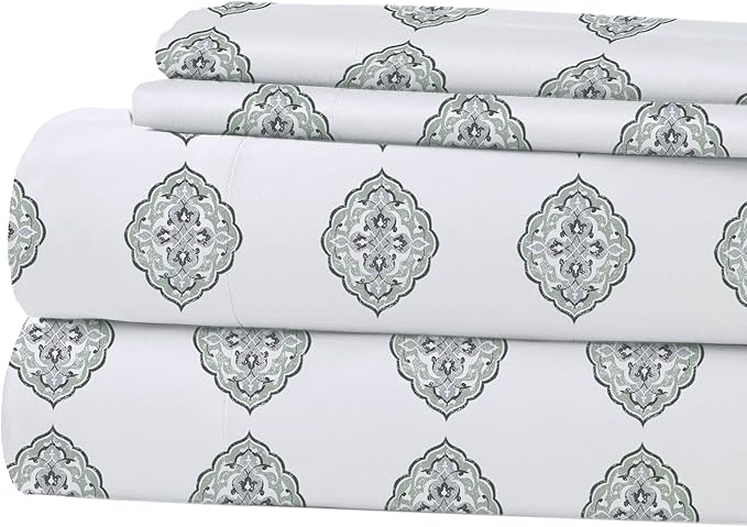 Modern Threads Printed 3-Piece Extra Soft Bedding Sheets & Pillowcase Set, Deep Pocket up to 16 inch Mattress Claire Twin