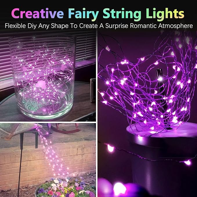 2 Pack 100LED Christmas Battery Operated Fairy Lights with Remote, 8 Modes String Lights with Timer, Dimmable, Memory Function, Waterproof Twinkle Lights for Outdoor Indoor Christmas Decor(Purple)