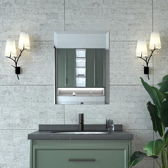 Mirrorons Beveled Mirror, Bathroom Mirrors for Wall 18" x 24", Frameless Rectangle Bathroom Mirror with Beveled Edge, Hangs Horizontally or Vertically, Tempered Glass Upgraded Packing