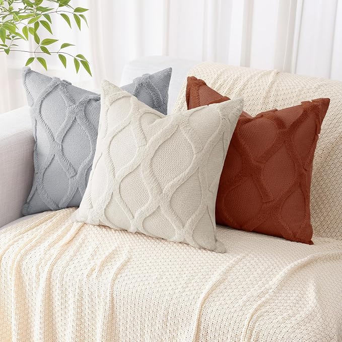 decorUhome Throw Pillow Covers 24x24 Inch Set of 2, Soft Plush Faux Fur Wool Grey Couch Pillow Covers, Decorative Neutral Pillow Cases for Bed Sofa Living Room Home Decor