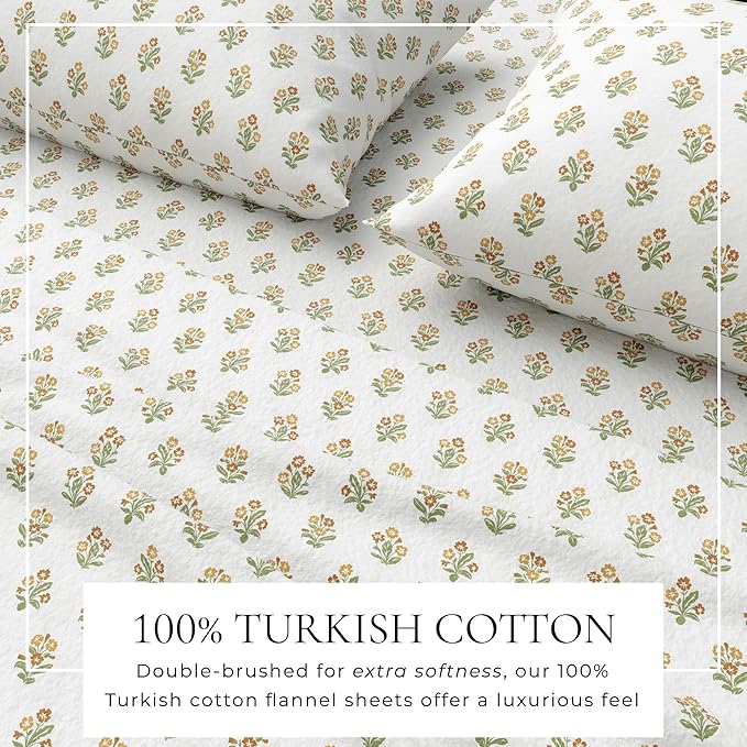 Great Bay Home Flannel Sheet Set Queen Size - 100% Turkish Cotton, Double-Brushed, Winter Floral Bed Sheets - Ultra-Soft, Cozy, 4-Piece Bedding Set (Flowerbuds)