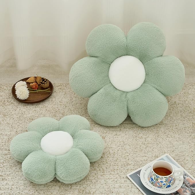 Flower Pillow, Decorative Throw Pillows for Couch Bed, Cute Daisy Home Decor Flower Shaped Pillows for Bedroom Living Room (Sage Green, 14.9 Inches)