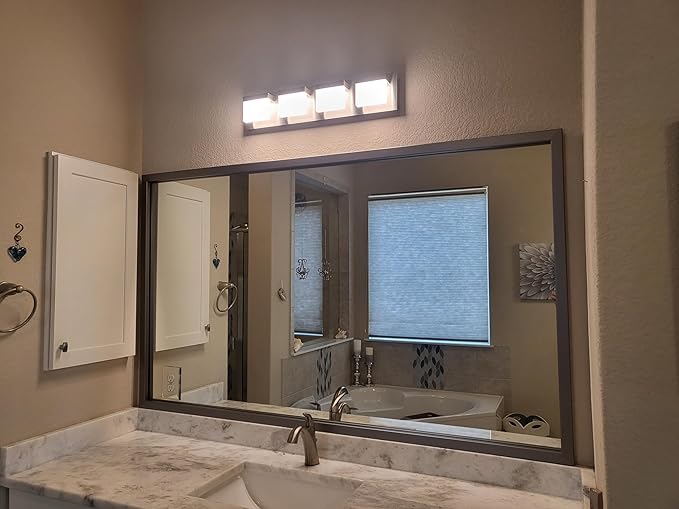 Frame My Mirror Silver Bathroom Mirror for Wall, 28" x 60" Stainless Steel Bathroom Vanity Mirror, Made in USA, Hangs Horizontally or Vertically, Ellis Design