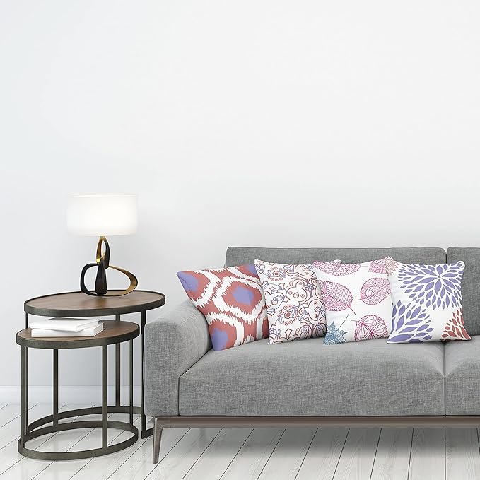 Ambesonne Vintage Throw Pillow Cushion Case Pack of 4, Bohemian Ornamental Leaves Dahlia Pattern Geometric Art Curlicue Motif, Modern Accent Double-Sided Digital Printing, 20", Lavender Pale Maroon