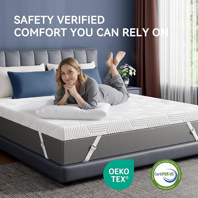 ELEMUSE 4 Inch Gel Memory Foam Mattress Topper King Size Pressure-Relieving Mattress Topper for Back Pain,Non-Slip Design with Removable & Washable Cover, CertiPUR-US