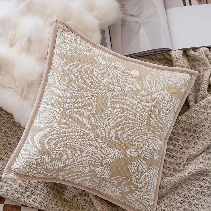 Premium Throw Pillow Covers 20x20 Inches - Oatmeal Zebra Framed Chenille Jacquard Embroidery Decorative Couch Pillow Covers for Living Room Bedroom Sofa Home Décor