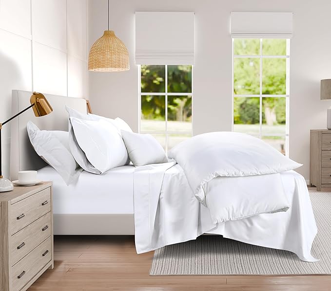 CHATEAU HOME COLLECTION 100% Cotton King Size Sheets Set - 1000 Thread Count Luxury Sateen Weave, Soft Breathable & Cooling, 15" King Sheets Deep Pocket - White