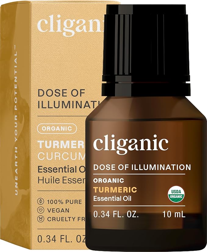 Cliganic Organic Turmeric Essential Oil, 100% Pure Natural for Aromatherapy | Non-GMO Verified (Packaging May Vary)