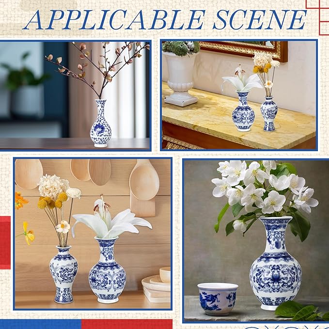 Maxcheck 12 Pcs Christmas Porcelain Blue and White Vase Mini Chinoiserie Bud Vase Vintage Ceramic Oriental Handmade Chinese Flower Jardiniere for Home Office Shelf Table Centerpieces Decor(Classic)
