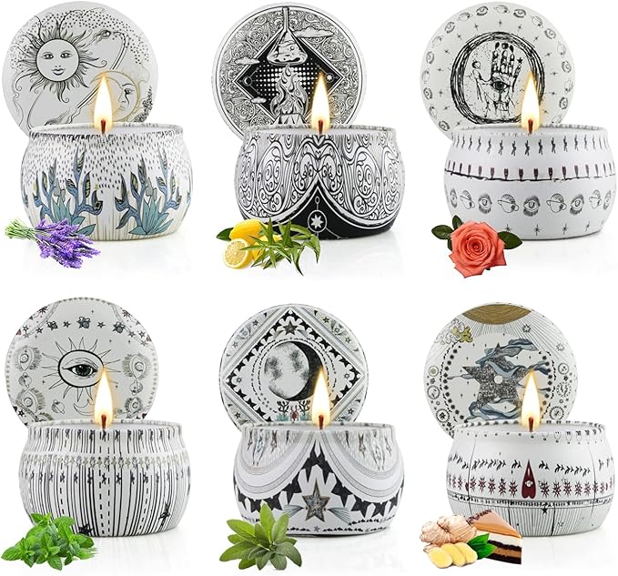 Tarot Scented Candles Gift Set, 6 Pack Soy Wax Candles for Home Aromatherapy, Long Lasting 200H, Natural Essential Oil Candles Gifts for Women, Ideal for Birthday, Thanksgiving, Christmas, Meditation