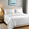 Carressa Linen Egyptian Cotton Sheets - 1500 Thread Count 4 PC King Sheet Set Egyptian Cotton, Luxury Damask Sheets King Size, Silky Soft, Cooling Deep Pocket Sheet, Fits Upto 19" - White Stripe