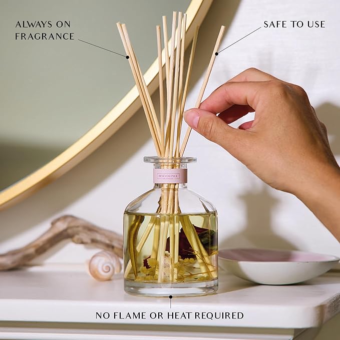 Benevolence LA Reed Diffuser, Rose & Sandalwood Scent Diffusers for Home with Oil Diffuser Sticks | Sun-Kissed Collection