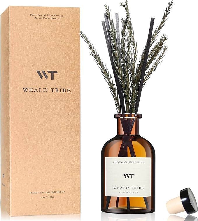 WEALD TRIBE Reed Diffuser Set for Bathroom Air Fresheners, Oil Diffuser Sticks | French Black Juniper & Cedar Scent 4.0 fl oz Home Fragrance with Sticks Defusers | House Bedroom Office Shelf Decor