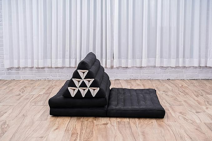 Leewadee 3-Fold Mat XXL with Triangle Cushion – Firm TV Pillow, Foldable Mattress with Cushion Made of Eco-Friendly Kapok, 67 x 31 inches, Black