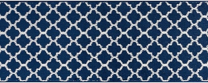 Custom Size Cut to Length Moroccan Trellis Design Runner Rug Mat For Wide Long Hallways with Non-Slip Rubber Backing, Better Traction for Pets, Prevent Slippage, Trellis Navy Blue, 31 inch X 20 feet