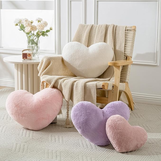 Heart Pillow White Heart Shaped Throw Pillows Super Soft Faux Rabbit Fur Heart Throw Pillow Valentines Day Decorations Pillow,Wedding Decor