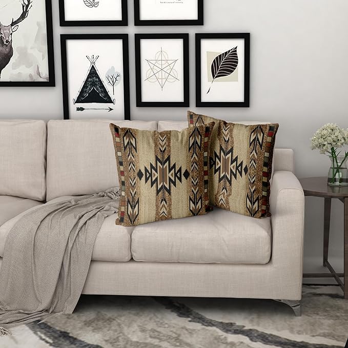 Giwawa Southwestern Throw Pillow Covers 20"x20", Rustic Terracotta Native American Pillowcases, Aztec Tribal Geometric Print Square Cushion Covers for Sofa Couch Bedding Car Decor, Set of 2