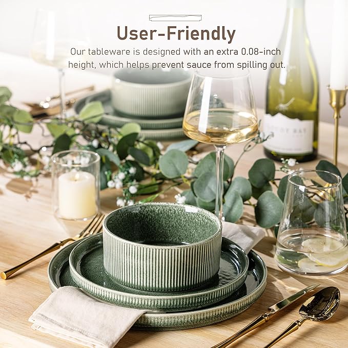 GBHOME Stoneware Dinnerware Sets for 8,Round Reactive Glaze Ceramic Plates and Bowls Set,Highly Scratch Resistant | Dishwasher & Microwave Safe Dishes Set,Service for 8(24Pcs)
