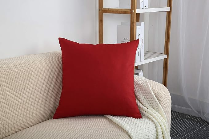 TangDepot Handmade Decorative Solid 100% Cotton Canvas Throw Pillow Cover/Pillowcase, (22 INCH x 22 INCH, Deep Red)