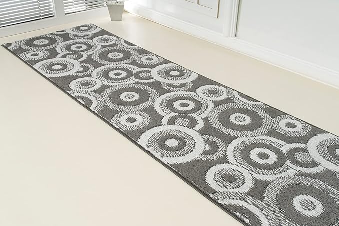 Custom Length Cut to Size Retro Modern Geometric Carpet Runner Rug for Hallways, Non Slip Rubber Backed, 31 inch Wide X Customized Length, Geo Grey, 31 inch X 25 feet