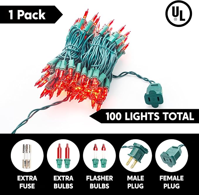 Joiedomi Red Christmas String Lights,100 Count 21.4FT Christmas Fairy Tree Lights Plug in for Indoor Outdoor Valentine's Day Xmas Decorations Patio Holiday Theme Party Yard House,Green Wire