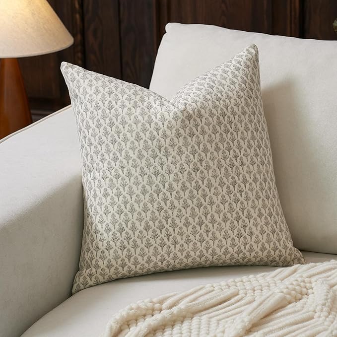 Floral Pillow Covers 24x24 Pillow Cover Block Print Couch Pillows for Living Room Decorative Neutral Accent Throw Pillow Covers, 1PC, Light Taupe
