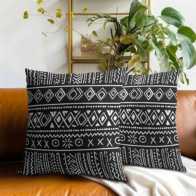 Black Tribal Throw Pillow Covers - Boho Aztec Pillow Covers 20x20 Stripe Ethnic Pillow Cases Set of 2 African Cushion Covers for Chair Couch Home Outdoor