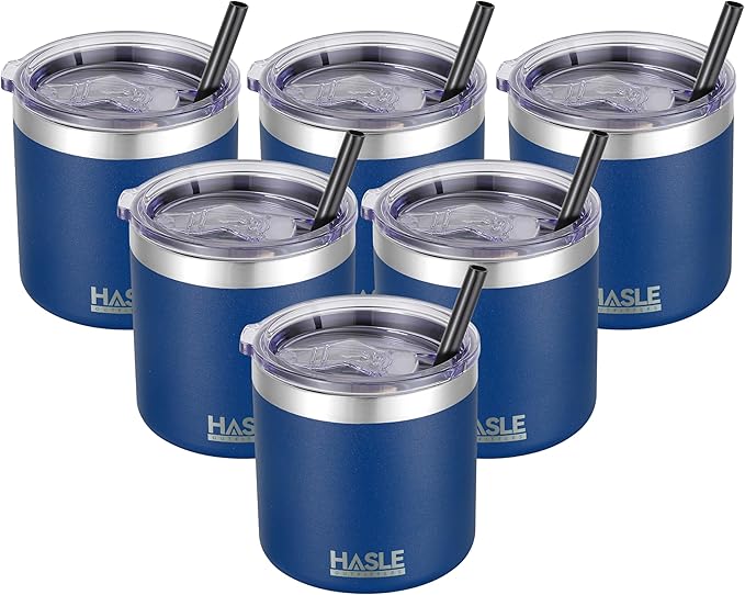 HASLE OUTFITTERS 10oz Insulated Tumblers with Lid and Straw,Stainless Steel Tumbler Travel Coffee Mug,Double Wall Reusable Tumbler Cup for Iced and Hot Drinks(Navy，6 Pack)