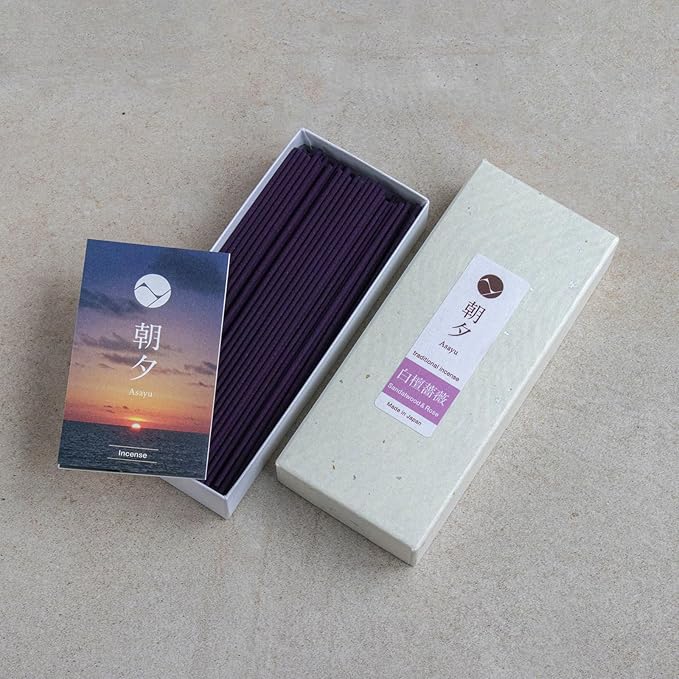 Asayu Japan Traditional Smoke Incense Sticks Sandalwood & Rose Blend Fragrance Scent (40gr) for Evening Meditation, Relax or Yoga, Made in Japan - Sandalwood & Rose Blend