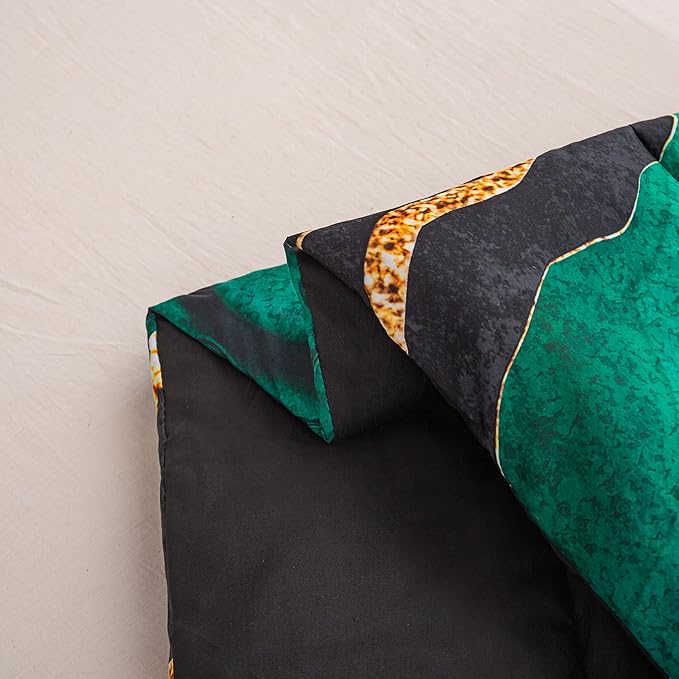 Tailor Shop Black and Green Comforter Twin Size for Women Adults Color Ripple Printed Gold Marble Bedding Sets with 1 Comforter 1 Pillowcase…