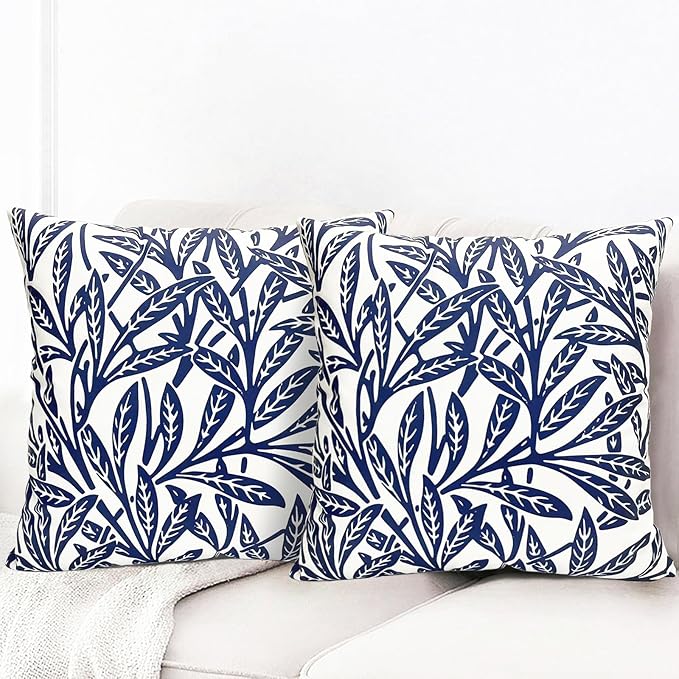 Decorative Throw Pillow Covers Set of 2 Blue Pillow Covers 18x18 inch Soft Short Plush Floral Throw Pillow Cases Square Farmhouse Outdoor Pillow Covers for Couch Sofa Bedroom Living Room