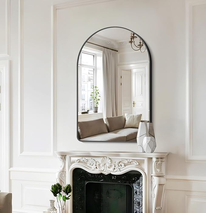 FORBATH Arched Bathroom Mirror 24x36 Inch,Bathroom Mirror Wall Mounted Modern Black Aluminum Alloy Frame Decor Dresser Mirror for Bedroom Living Room Entryway, Hanging or Leaning Against Wall