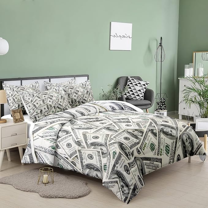 Tailor Shop Dollar Money Comforter Set for Boys Kids Ultra Soft Microfiber One Hundred Dollar Cash Money Bedding Sets Twin Size with 1 Comforter and 1 Pillowcase Home Decoration