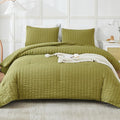AveLom Olive Green Seersucker Twin/Twin XL Comforter Set (68x90 inches), 2 Pieces-100% Soft Microfiber Lightweight Comforter with 1 Pillowcase, All Season Down Alternative Comforter Set for Bedding
