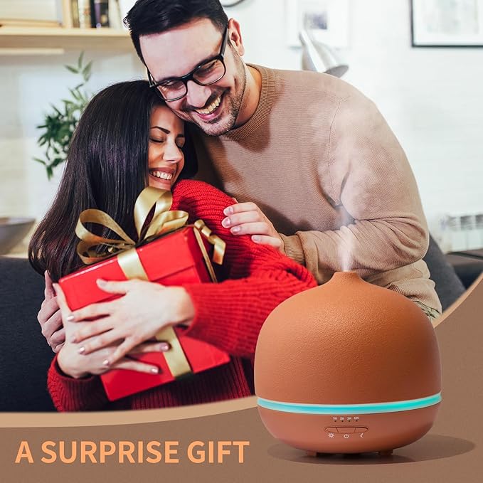 Wanlola Stone Diffusers for Essential Oils Large Room,500ml Handmade Ceramic Diffuser with 4 Timer & 10 Ambient Light Settings for Home Office (Terracotta)
