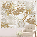 Batmerry Gold Japanese Floral Tapestry, Spring Wall Art Hanging Decoration Polyester Fiber White Ruffled Around for Dorm Room Bedroom Living Room, 59.1x82.7 inches