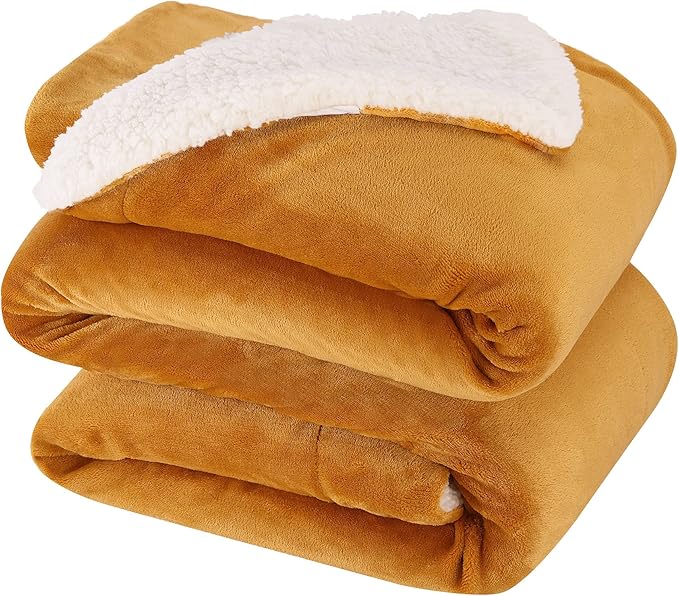 NANPIPER King Size Sherpa Blanket, Soft Fleece Throw for Bed, Reversible Thick Fuzzy Blanket for Winter (Ginger Yellow, 90x108 inches)