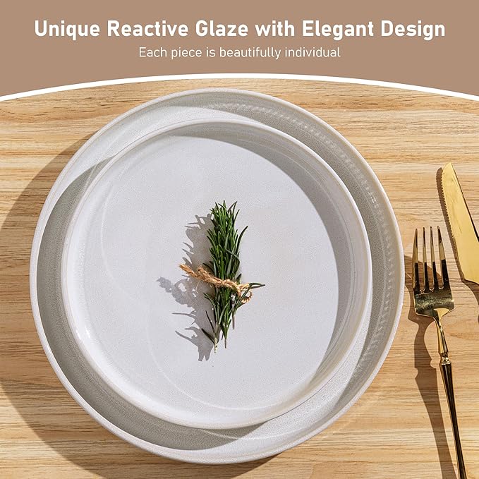 GBHOME Stoneware Dinnerware Sets for 4, Round Reactive Glaze Ceramic Plates and Bowls Set, Highly Scratch Resistant | Dishwasher & Microwave Safe ，Service for 4(12Pcs)