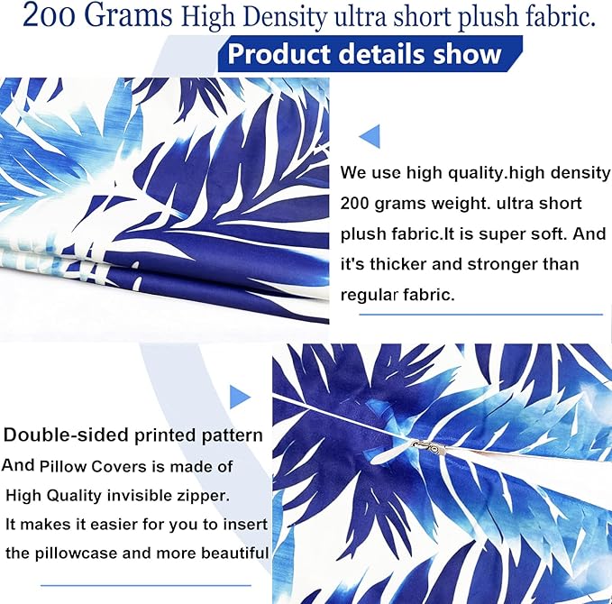 Decorative Throw Pillow Covers Set of 2 Blue Leaves of Tropical Pillow Covers 20x20 inch Soft Short Plush Square Throw Pillows,Farmhouse Outdoor Pillow Covers for Couch Sofa Living Room