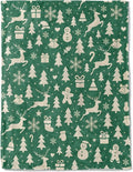 Christmas Decorative Blanket, Reindeer Tree Snowman Bell Print Throw Decoration, Soft Flannel Winter Blankets for Couch Bed Sofa, Holiday Home Decor, Xmas Festival Gifts Green 50x60 Inch