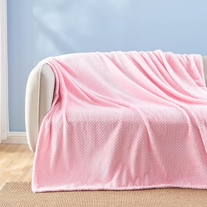NEWCOSPLAY Super Soft Twin Blanket Pink Premium Silky Flannel Fleece Leaves Pattern Lightweight Bed Blanket All Season Use (Pink, Twin(60"x80"))