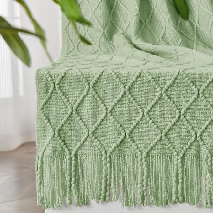 inhand Sage Green Throw Blanket for Couch, Soft Living Room Home Decor Knitted Twin Size Blanket, Outdoor Lightweight Breathable Summer Blanket, Farmhouse Warm Woven Decorative, 60"x80"