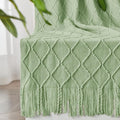 inhand Sage Green Throw Blanket for Couch, Soft Living Room Home Decor Knitted Twin Size Blanket, Outdoor Lightweight Breathable Summer Blanket, Farmhouse Warm Woven Decorative, 60"x80"