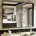 ISKM Black Framed Mirror for Bathroom 48" x 36" Decorative Rectangular Wall Mounted Mirror Shatter-Proof Best for Washroom, Bedroom, Living Room (Horizontal/Vertical)